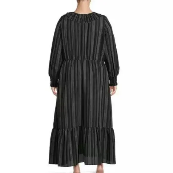 Terra & Sky Black Stripe Peasant Cottagecore Maxi Dress 4X Ruffle Farm Country - Picture 2 of 16